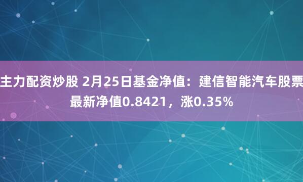 主力配资炒股 2月25日基金净值：建信智能汽车股票最新净值0.8421，涨0.35%